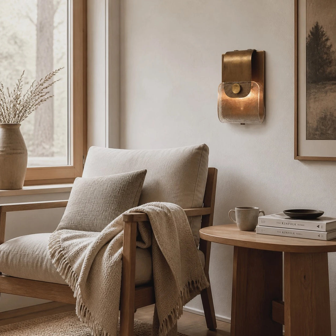 Vintage Brass Amber Glass Wall Sconce