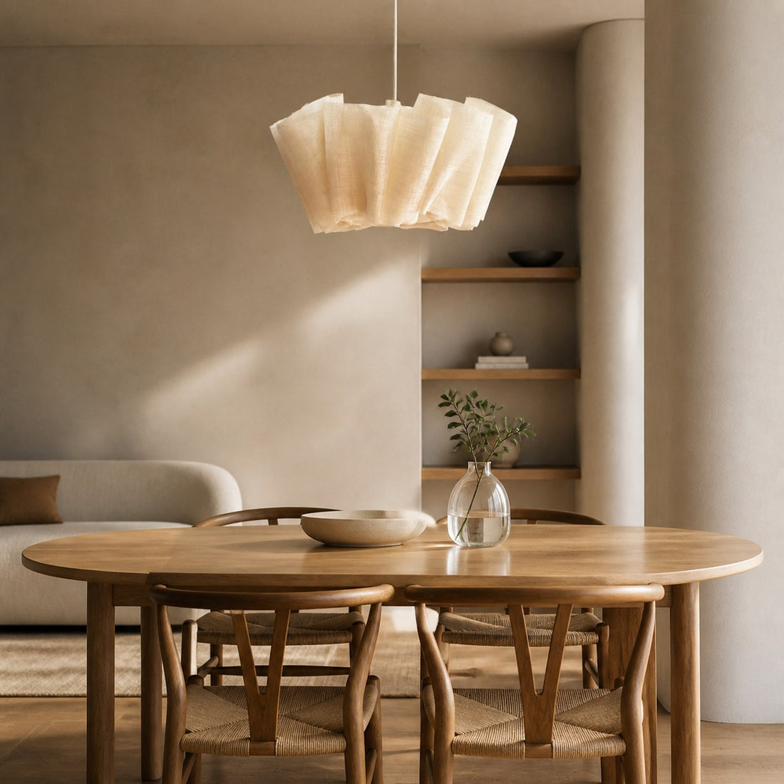 Nordic Linen Pleated  Fabric Pendant Light Lampshade