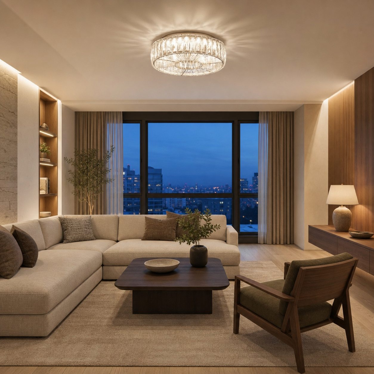 Clereon Elegant Round Flush Mount Ceiling Light – Modern Glass Design for Living Room