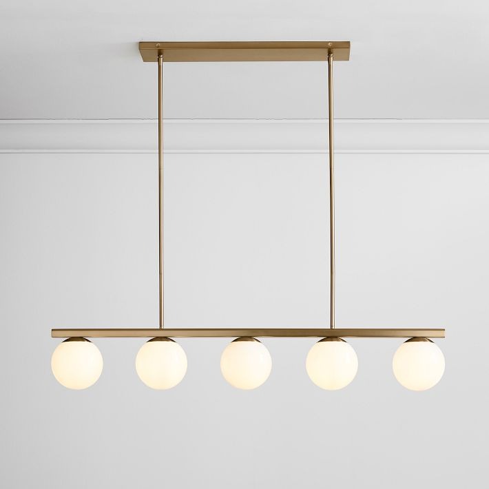 Brelia Elegant Modern Chandelier – Milk-Glass Globes with Metal Beam for Living Spaces