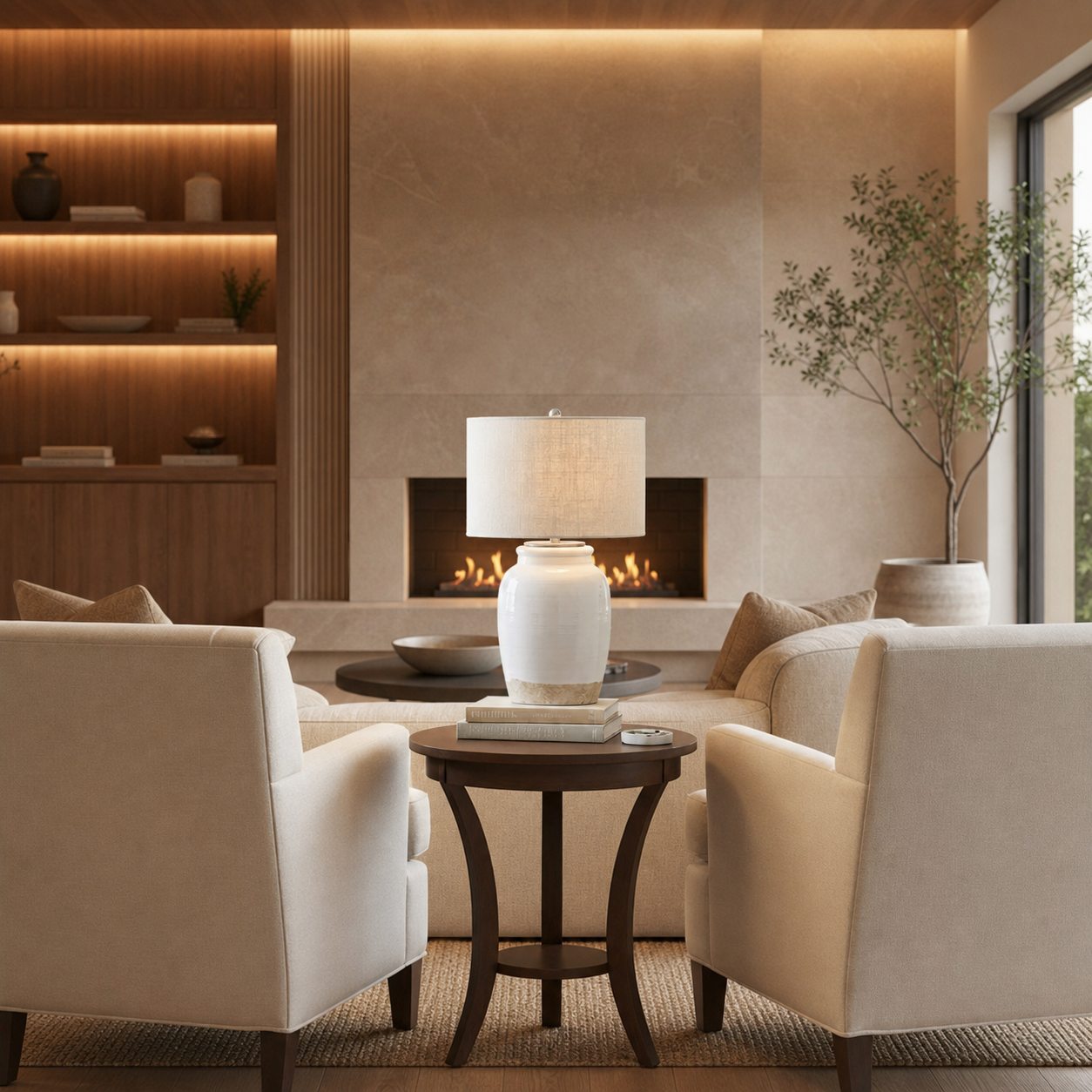 Mello Contemporary Table Lamp - Textured Ceramic Base for Living Room and Office