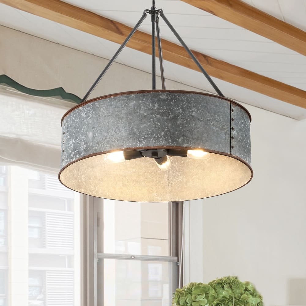 Distressed Metal Drum Chandelier – Industrial 5-Light  Pendant Lamp