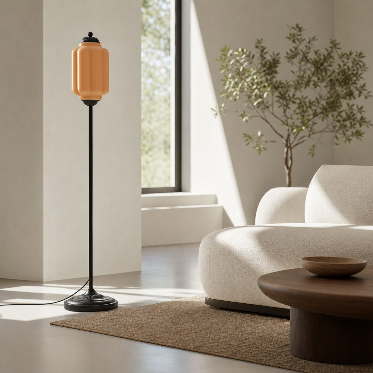 Eloise Textured Glass Pumpkin-Inspired Floor Lamp - Organic Artistry and Retro Style for Living Rooms