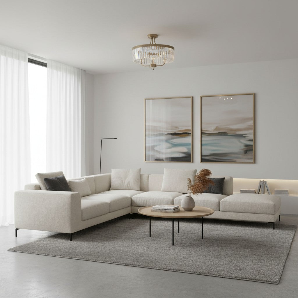 Beveline 3 Light Round Semi Flush - Faceted Cut Glass Shade Metal Finish for Hallways and Bedrooms