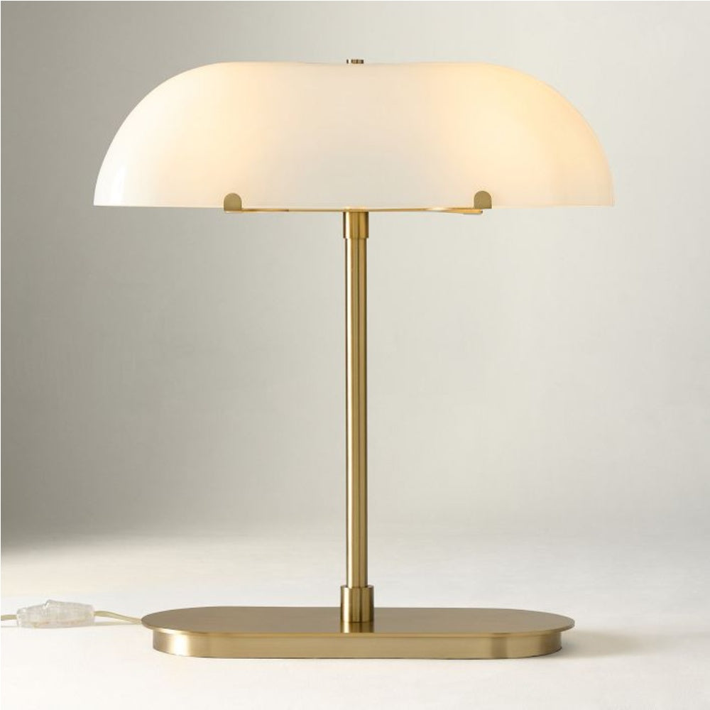 Ferosa Boat-Shaped Lampshade Table Lamp – Vintage Bronze Finish with Milk Glass Shade