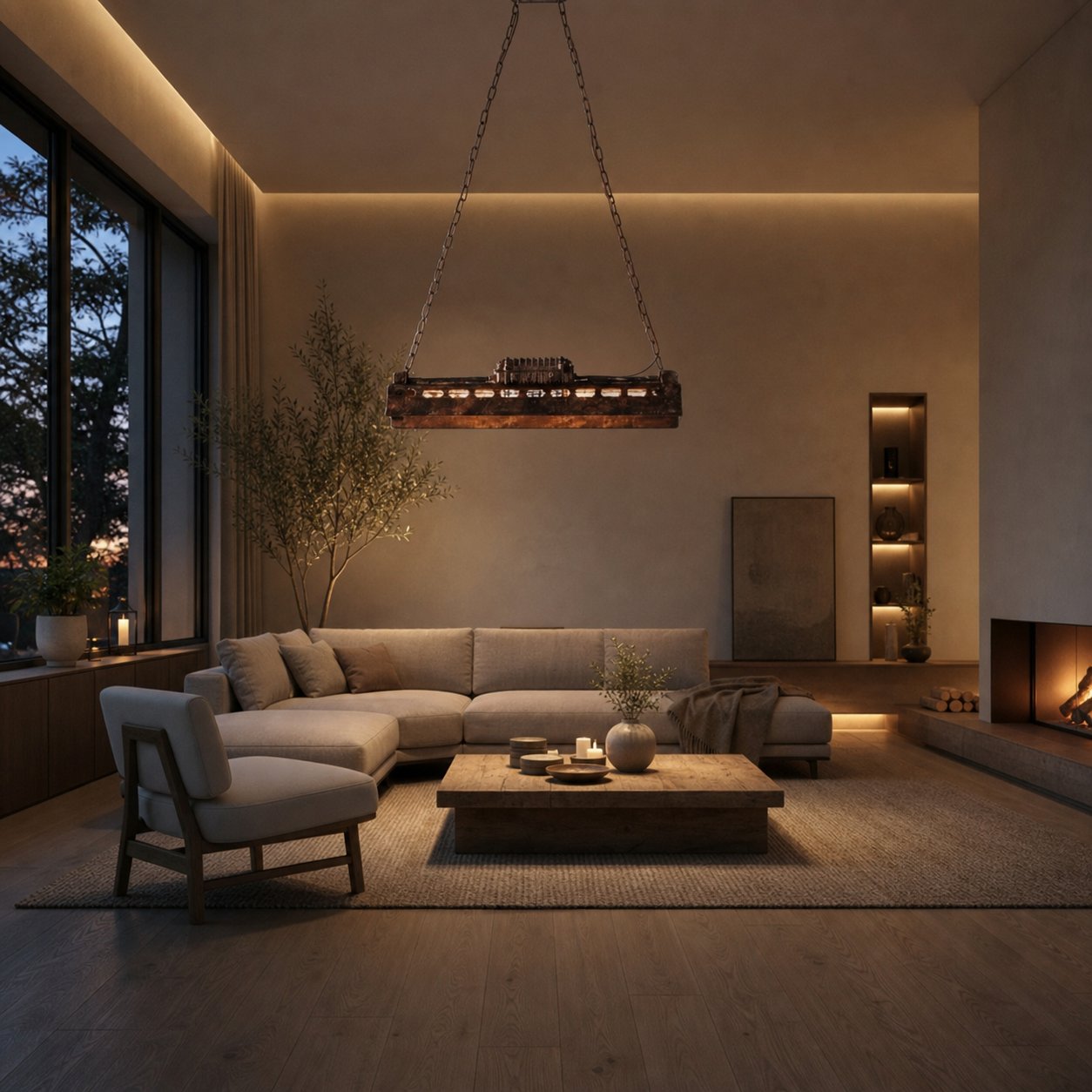 Industrax Steampunk  Linear Chandelier - Vintage Metal Frame Lighting for Dining or Living Room