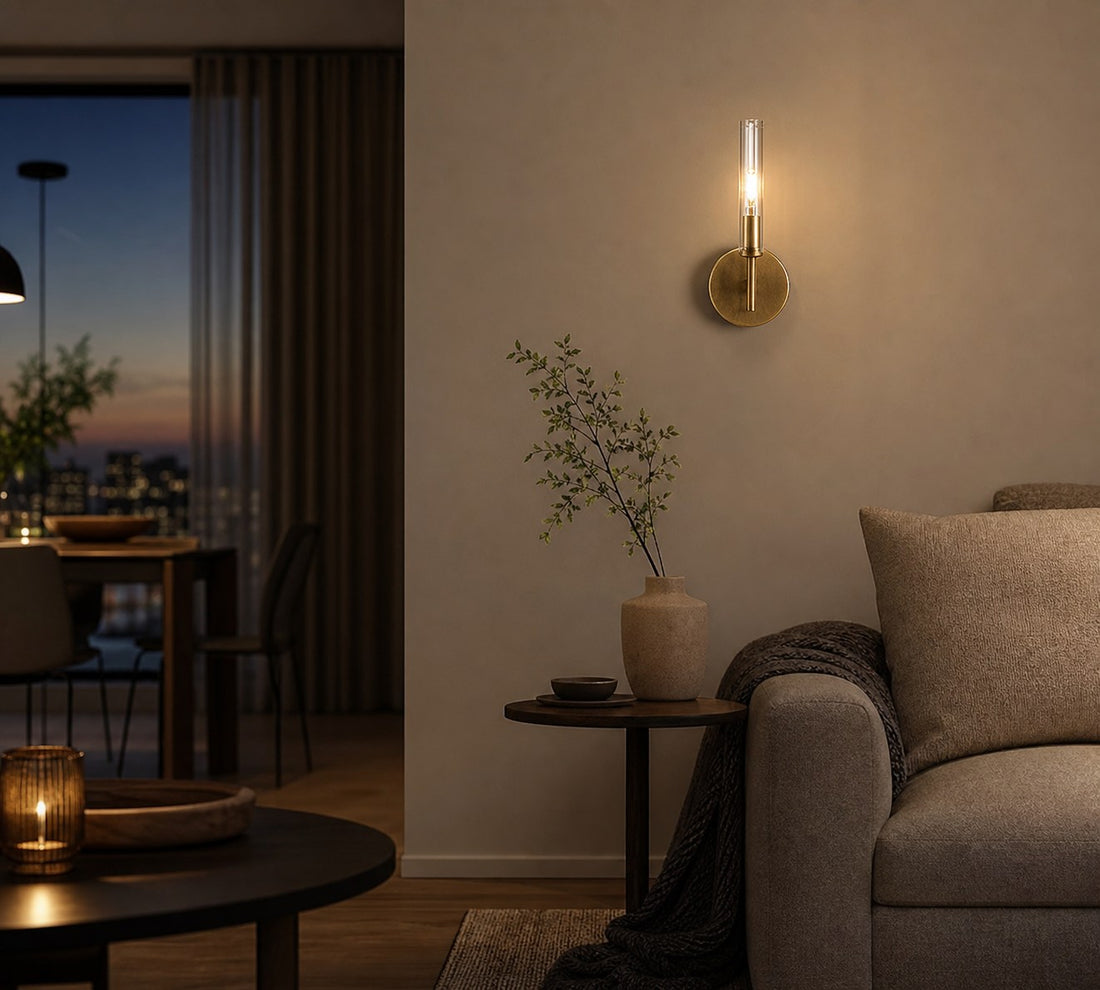 Bravira Ribbed Glass Wall Lamp - Tube Metal Light in Classic Finishes