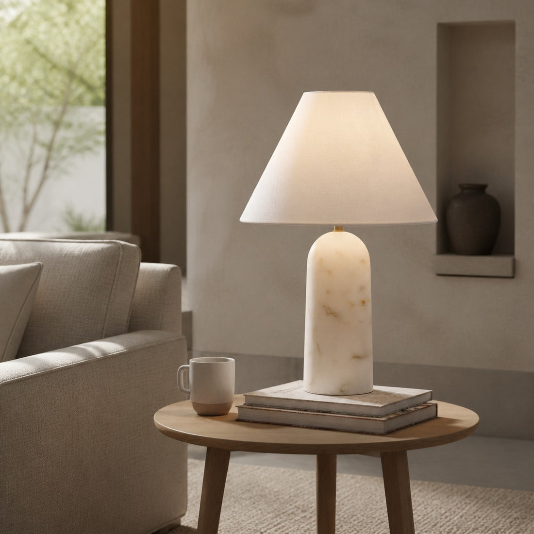 Albi Minimalist Marble Table Lamp – Elegant Fabric Shade Suitable for Any Room