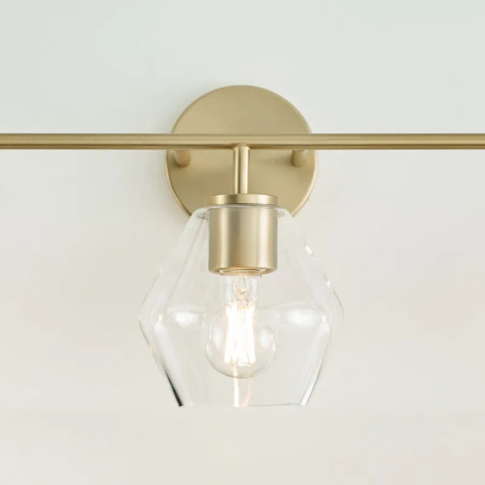 Vintage 3 Light Vanity Wall Light - Metal Glass Shades Bath Wall Sconce