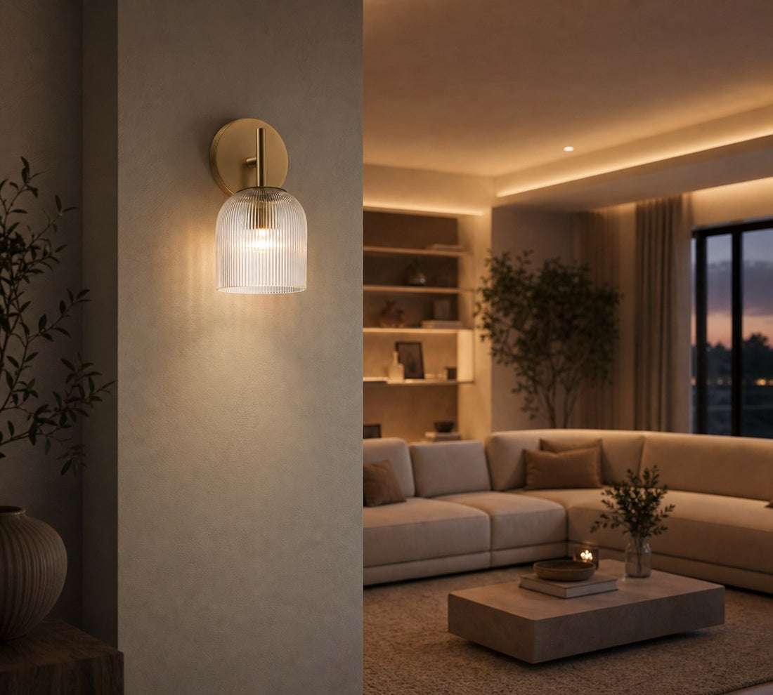 Bravira Ribbed Glass Sconce - Metal Wall Light with Clear Glass Shade