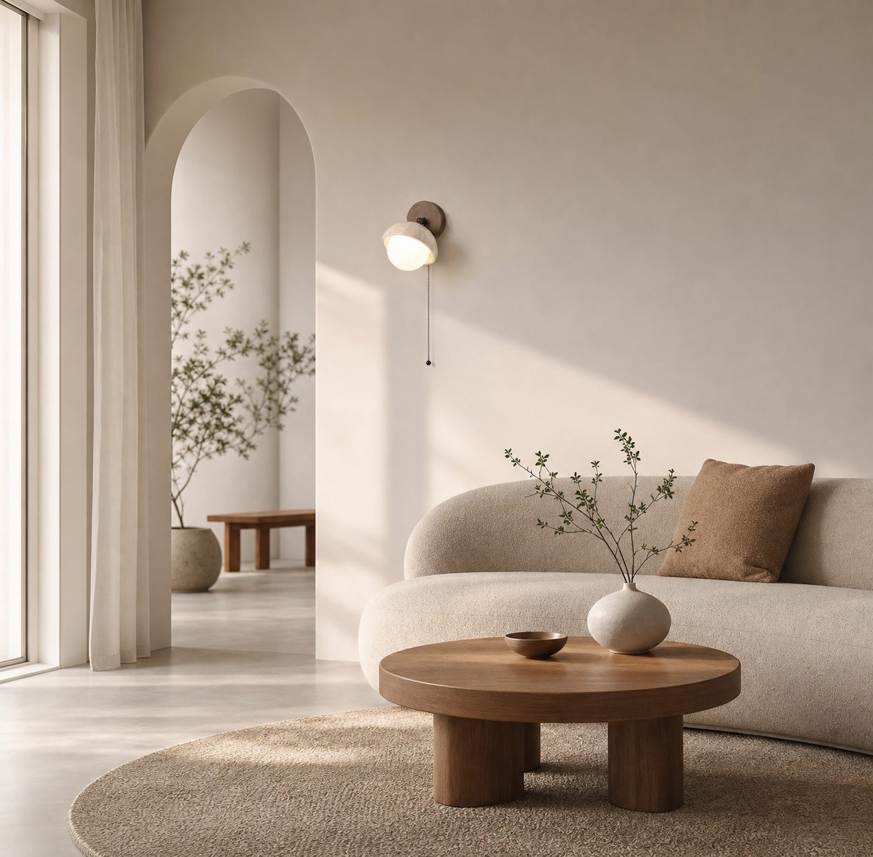 Modern Travertine Wall Lamp – Minimalist Stone Sconce for Bedroom Living Room Hallway