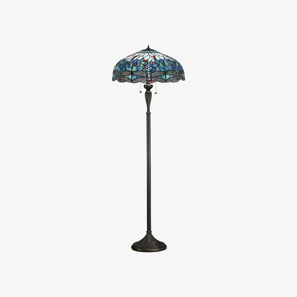 TF Dragonfly Motif Floor Lamp – Vintage Stained-Glass for Living Rooms