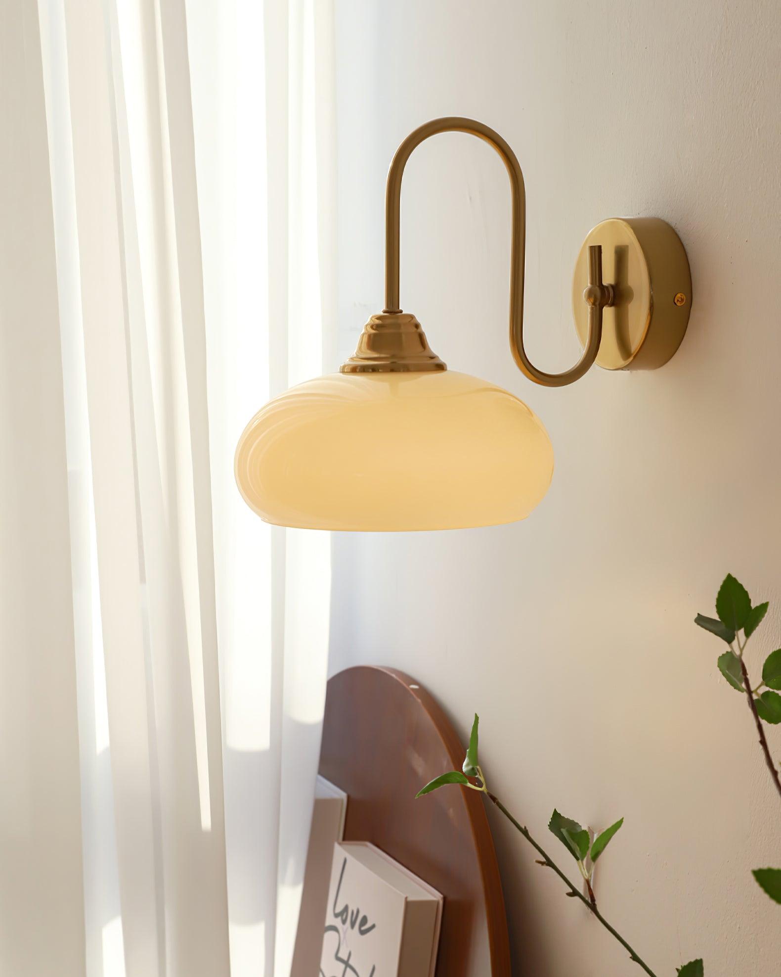 Bauhaus Wind Cream Glass Shade Metal Curved Pole Wall Sconce