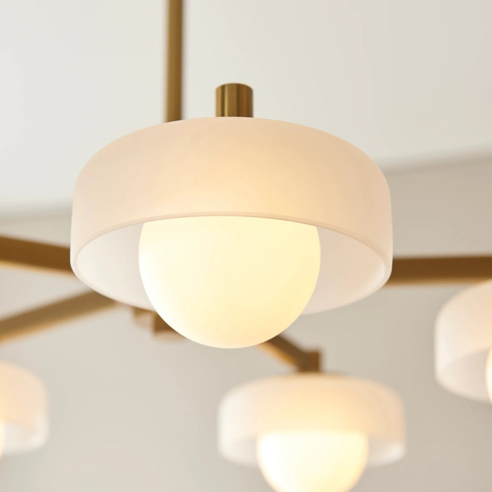 Zirvos Pendant with Frosted Opal Globes and Brushed Brass Frame for Living and Dining