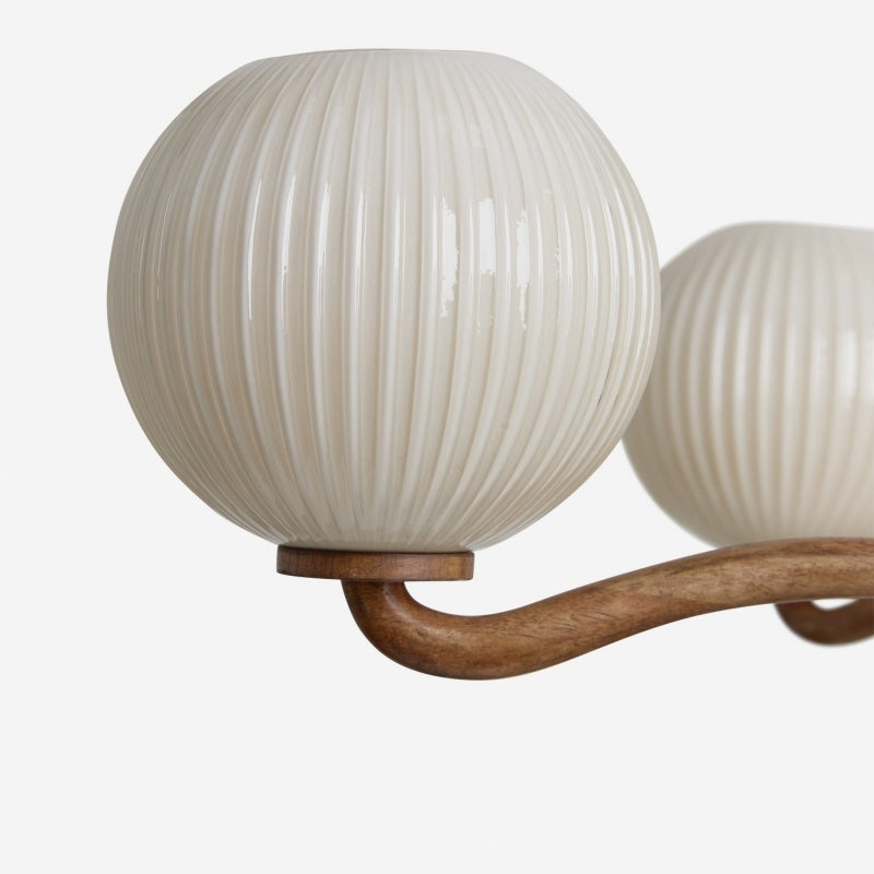 Shella Contemporary Five‑Globe Chandelier – Wood Metal Glass Pendant Lighting for Bedroom or Dining