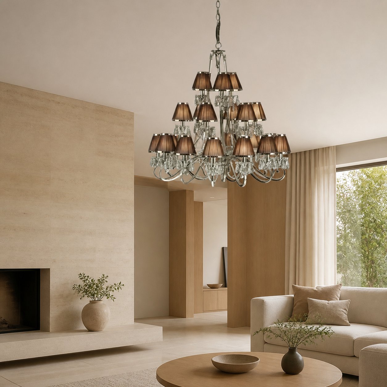 Talonis Multi-light Fabric Chandelier - Elegant Metal Curved Arms for Dining and Living