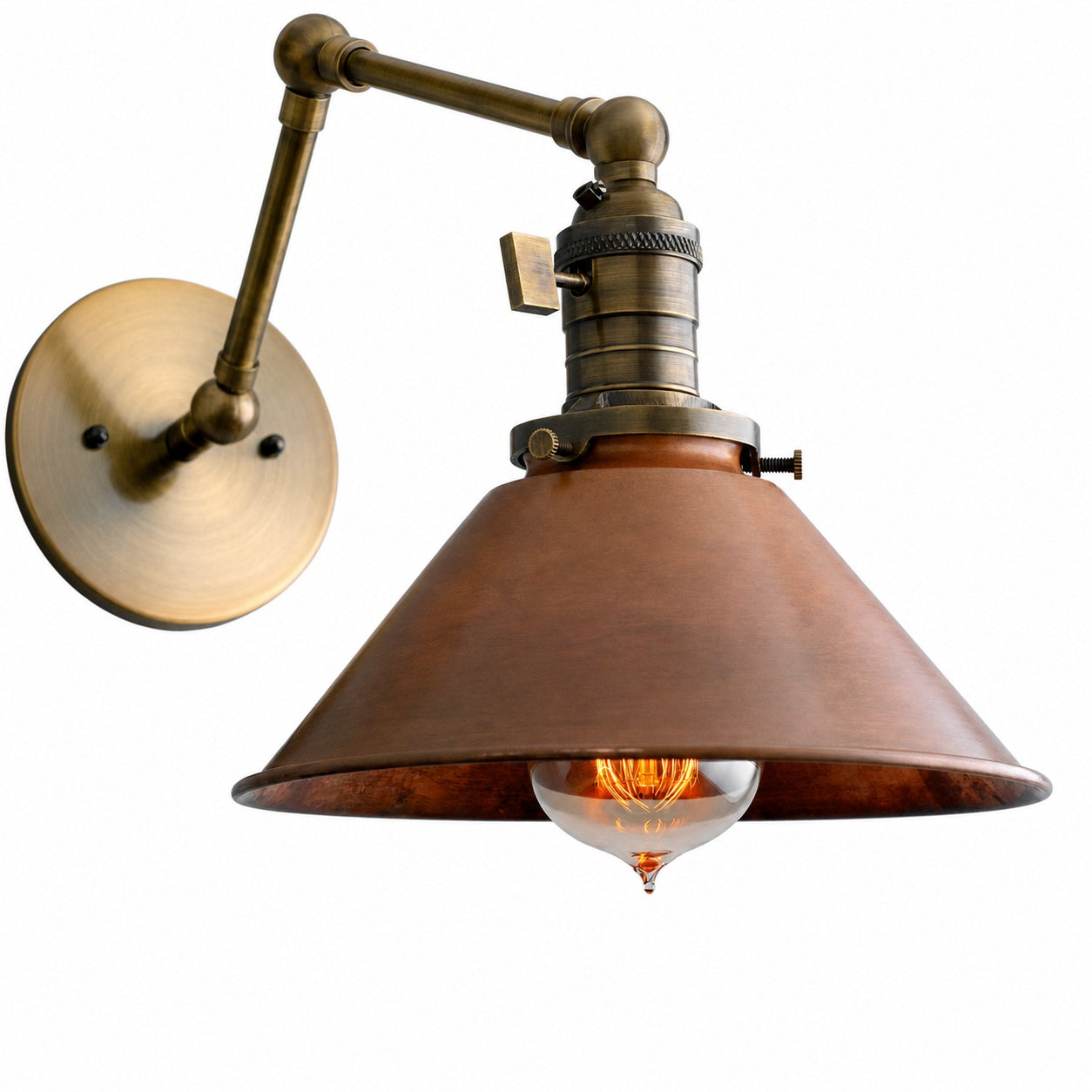 Conique Metal Industrial Wall Sconce with Adjustable Arm - Vintage Copper Cone Shade for Task Lighting
