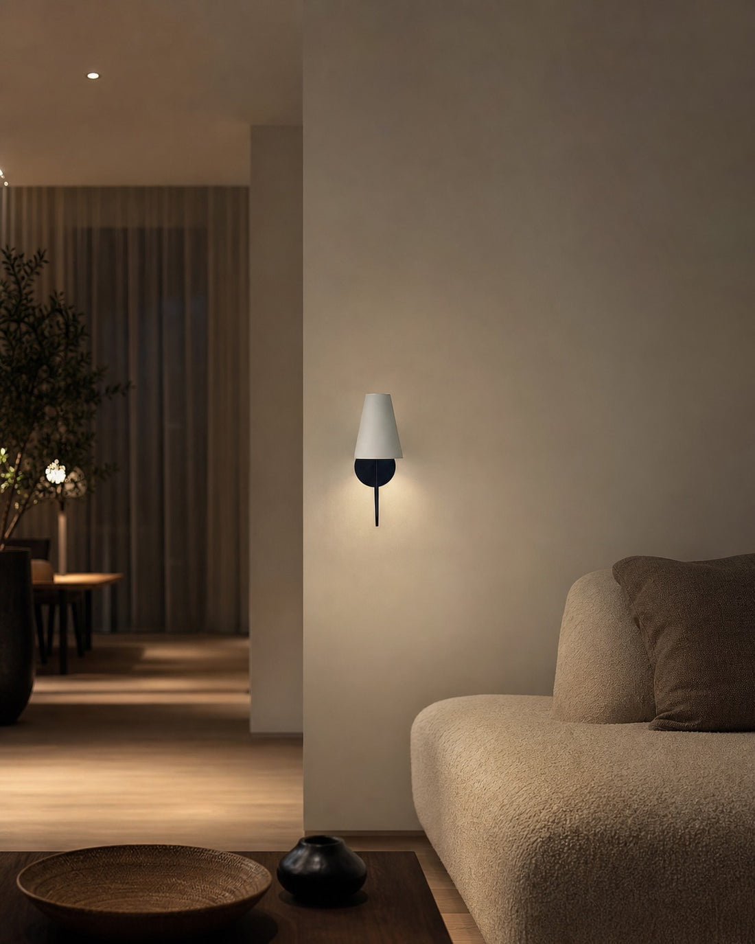 Organic Glass Scoop Wall Light – Minimalist Modern Decorative Ambient Sconce for Living Room