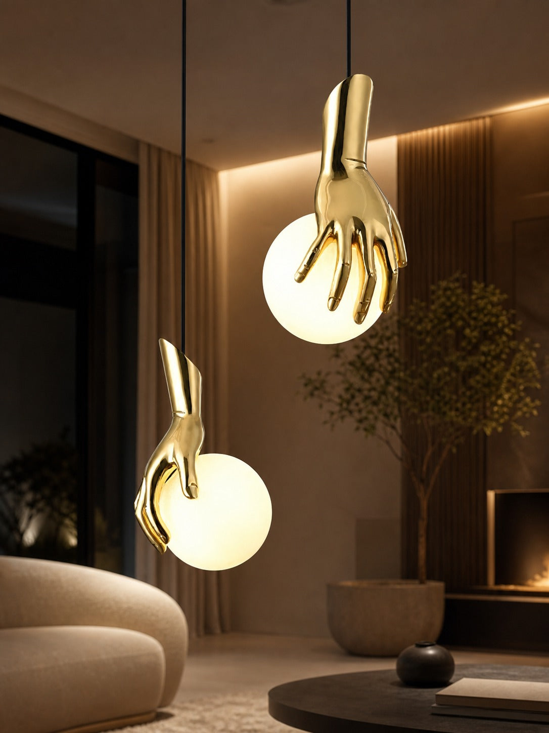 Hand Holding Globe Pendant Light