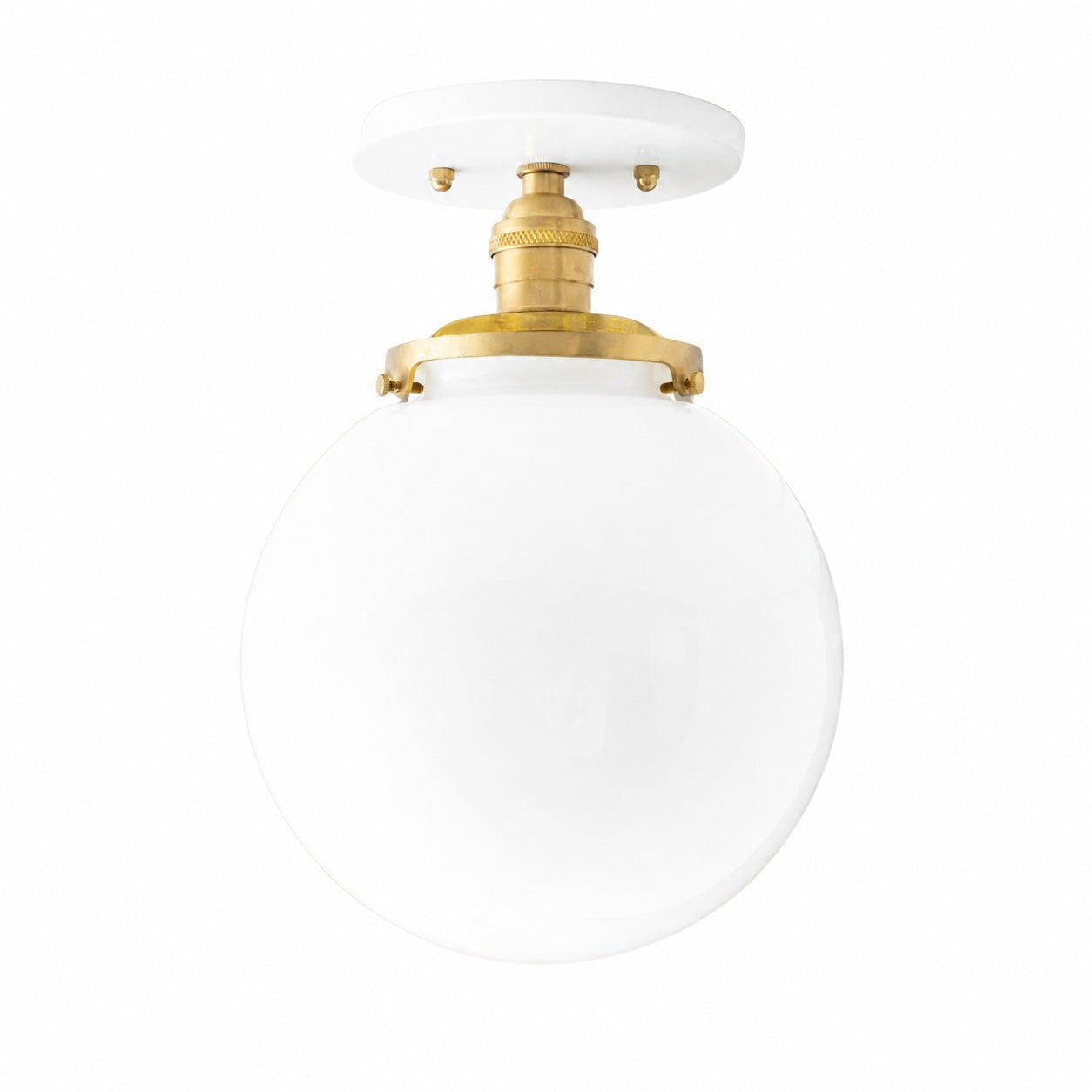 Glorica Glass Mid Century Semi Flush Ceiling Light - White Opal Glass Globe Fixture