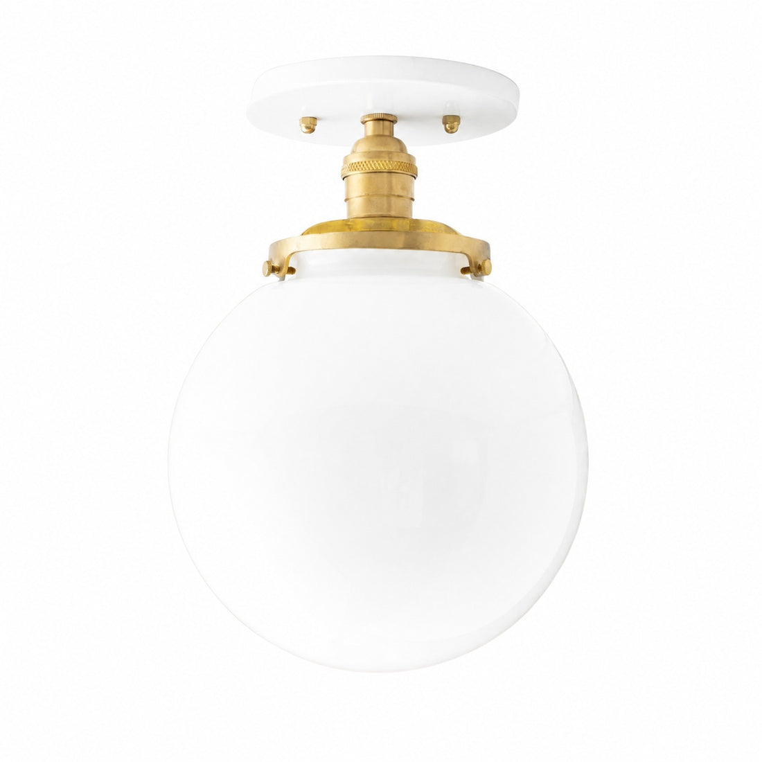 Glorica Glass Mid Century Semi Flush Ceiling Light - White Opal Glass Globe Fixture