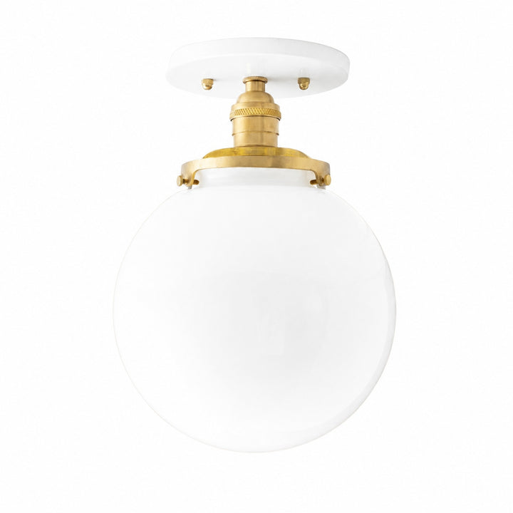 Glorica Glass Mid Century Semi Flush Ceiling Light - White Opal Glass Globe Fixture