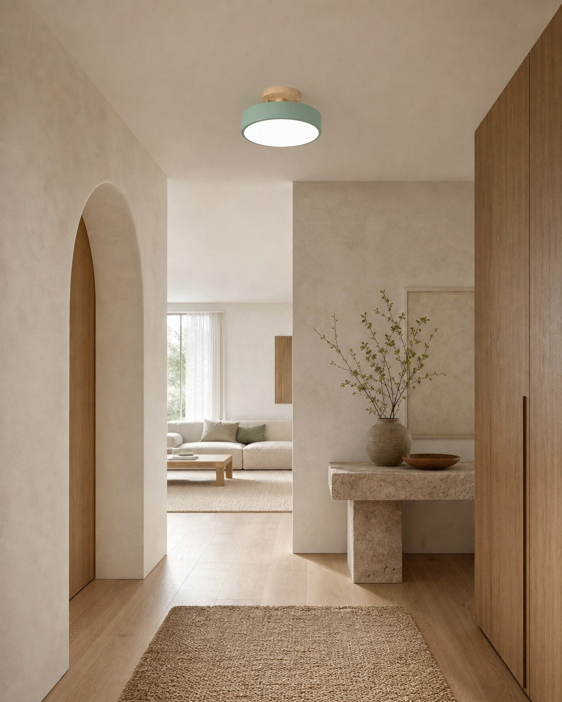 Macaroq Round Ceiling Light – Modern Wood and Acrylic for Bedroom