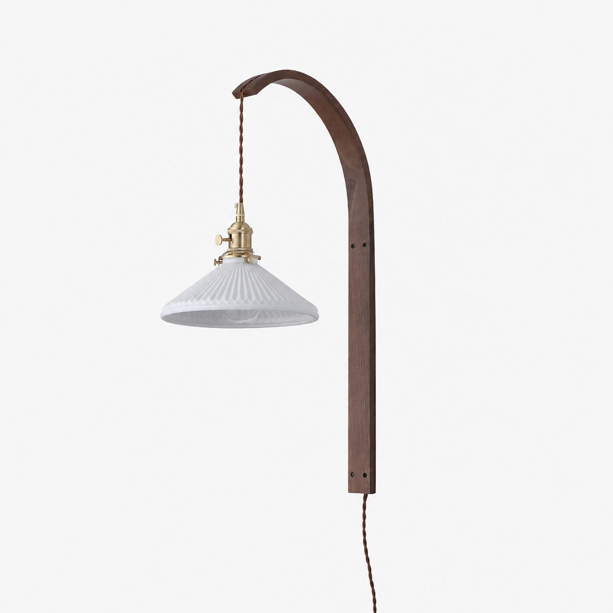 Curved Walnut Ceramic Plug-in Wall Light