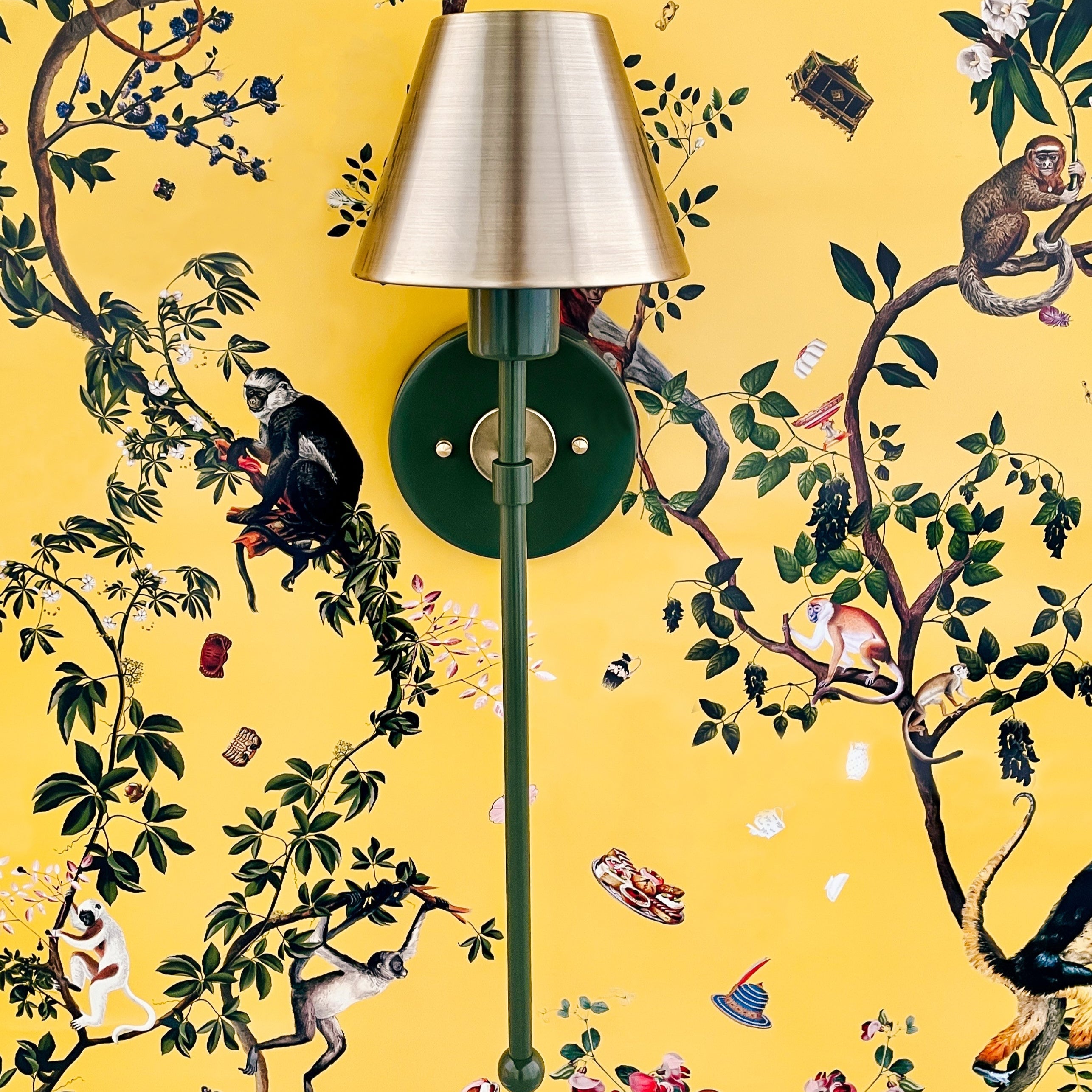 Colorful Single Light Wall Sconce - Brass Accent for Bathroom & Hallway