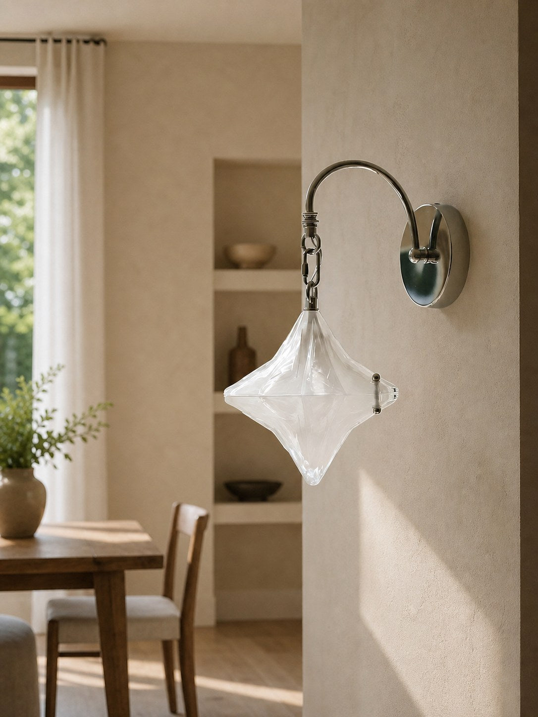 Art Deco Star Wall Sconce - Frosted Glass Light for Hallway - Astris Selene