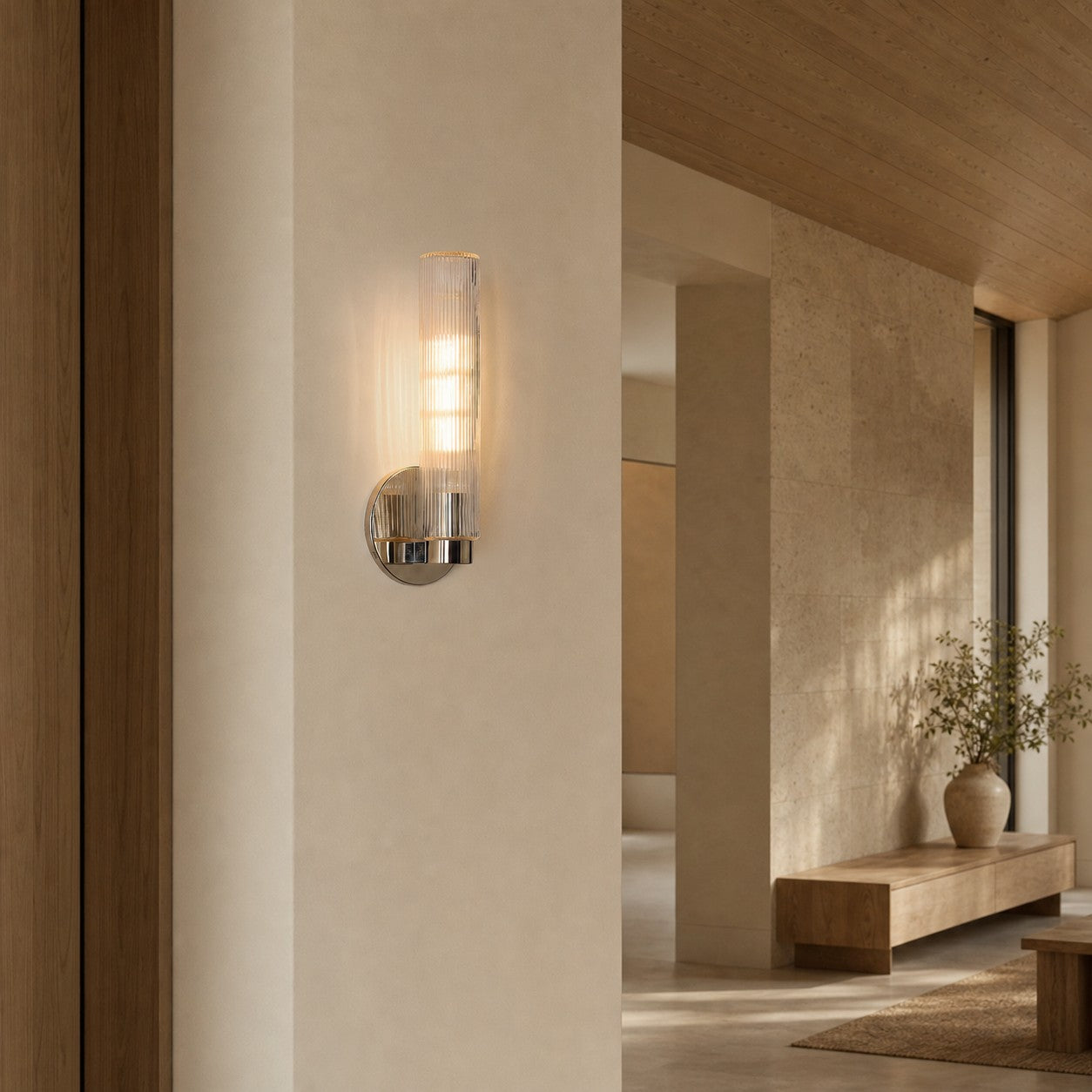 Rivora Fluted Glass Indoor Outdoor Sconce - Modern Wall Light for Home Decor