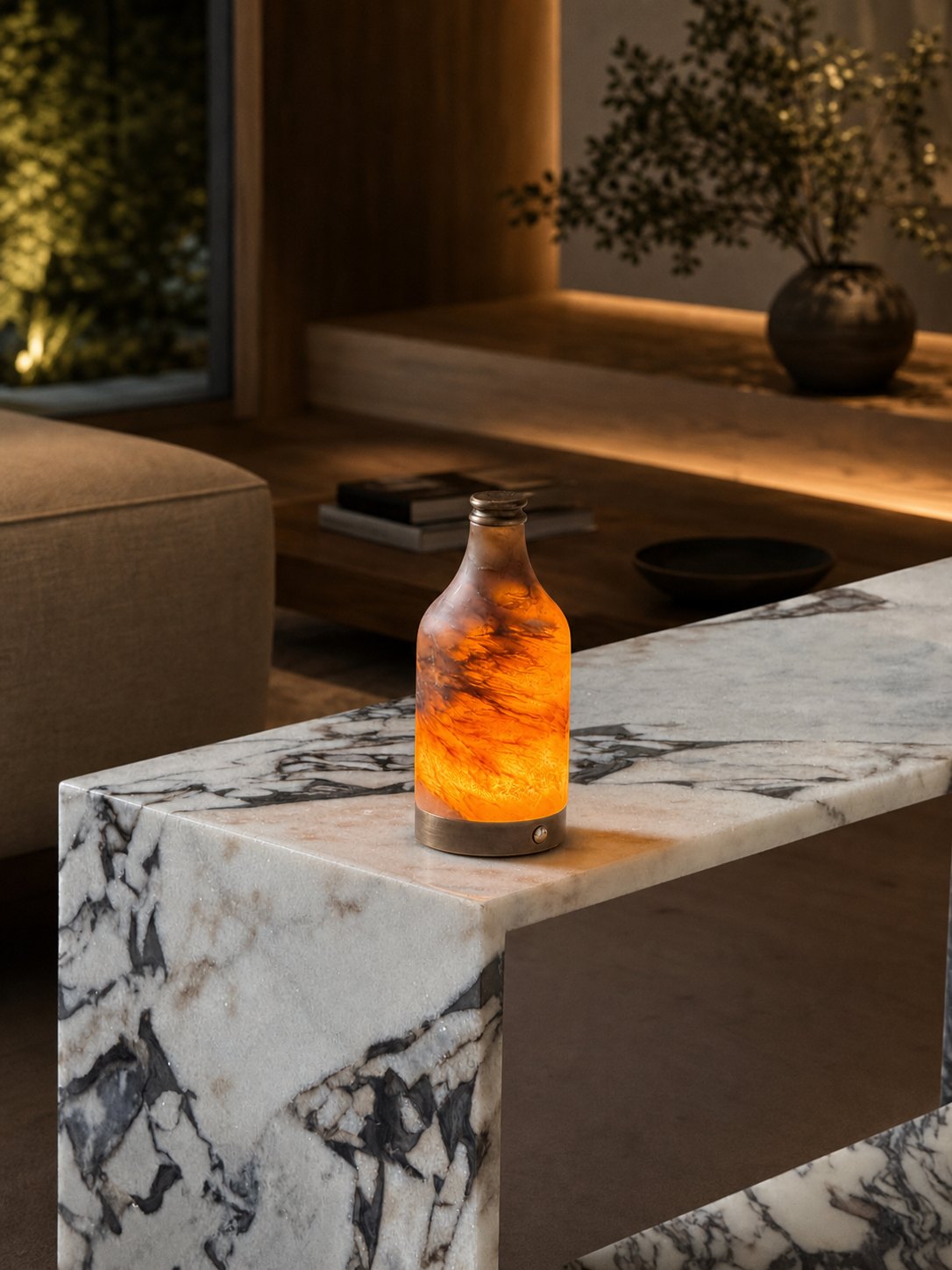Wine Bottle Alabaster Table Lamp (Built-in Battery)