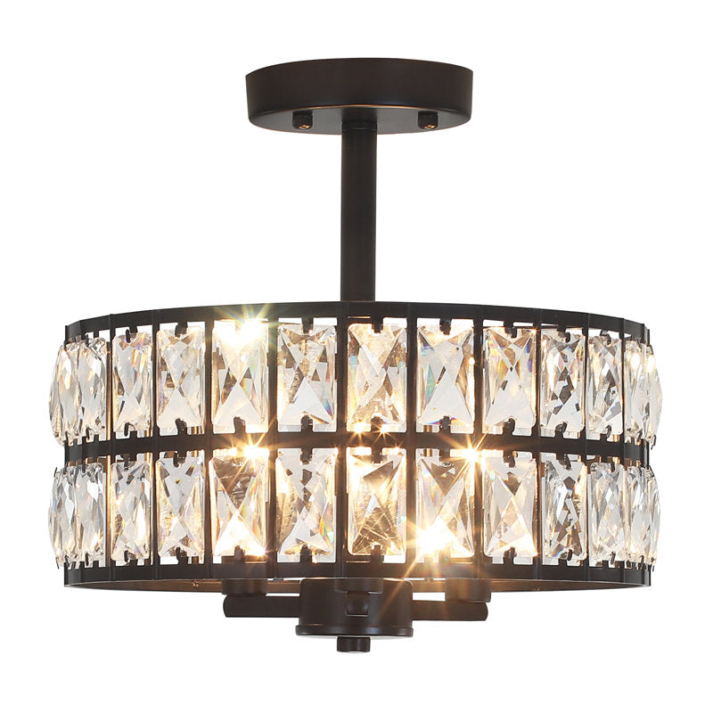 Crystal Drum Ceiling Light –  Glass Semi Flush Mount Lamp for Hallway