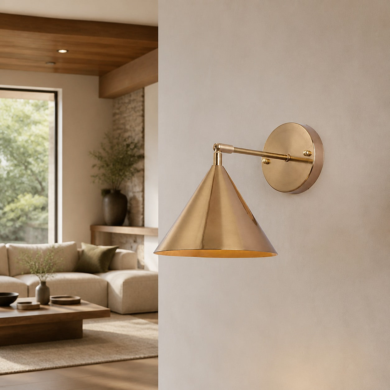Modern Simple Iron Plated Brass Cone Round 1-Light Wall Sconce Lamp