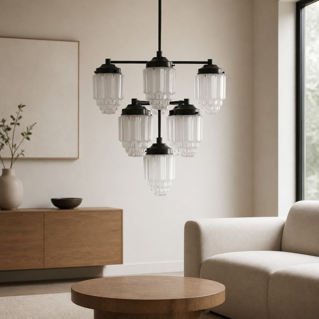 Tierlux Glass Textured Brass Chandelier – Timeless Lighting with Style