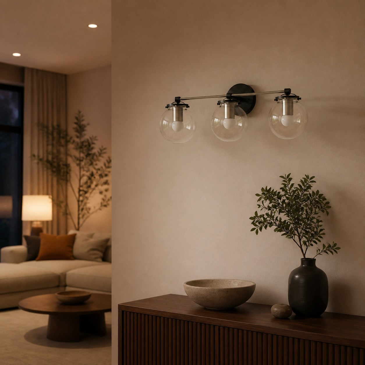 Glorica Glass 3 Shade Globe Vanity Light - Soft Bathroom Light Fixture