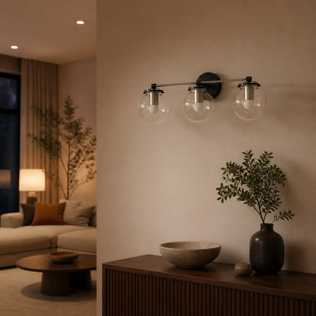 Glorica Glass 3 Shade Globe Vanity Light - Soft Bathroom Light Fixture