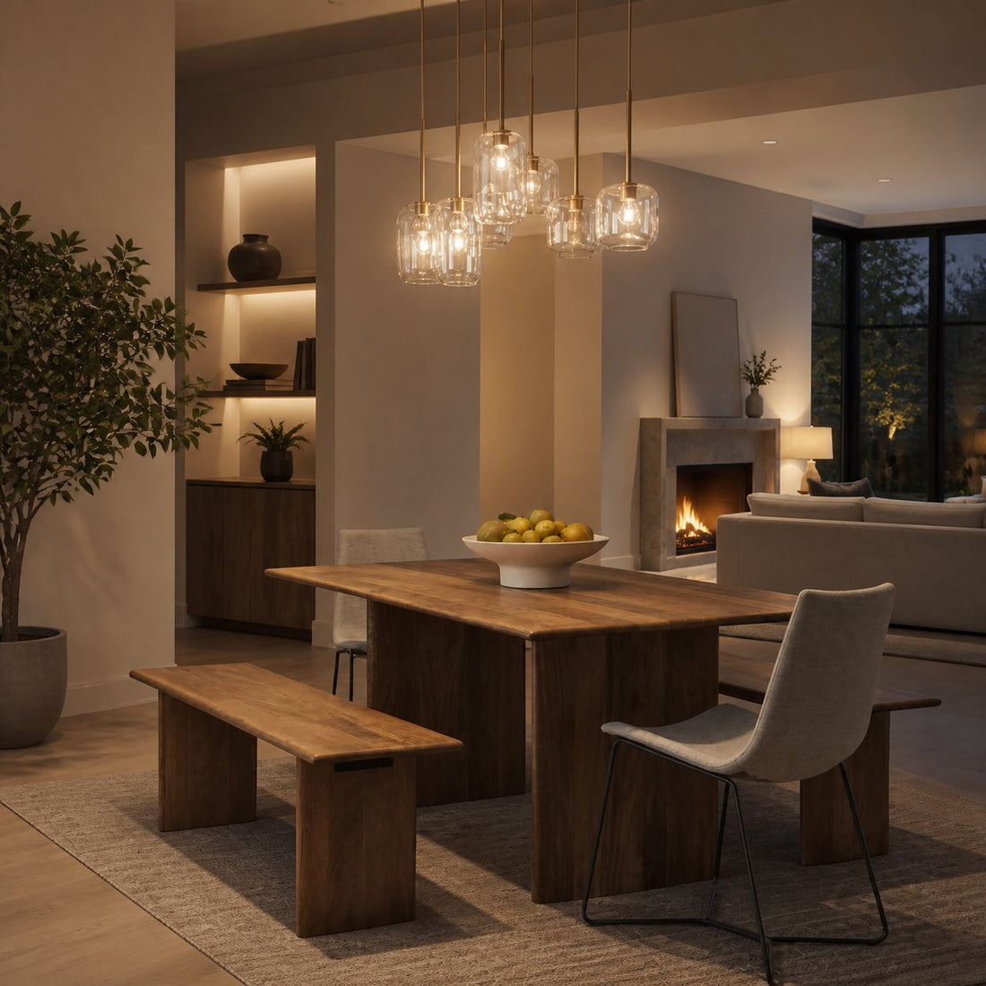 Lumivelle Sculptural 7-Light Chandelier – Adjustable Height Modern Glass Pendant