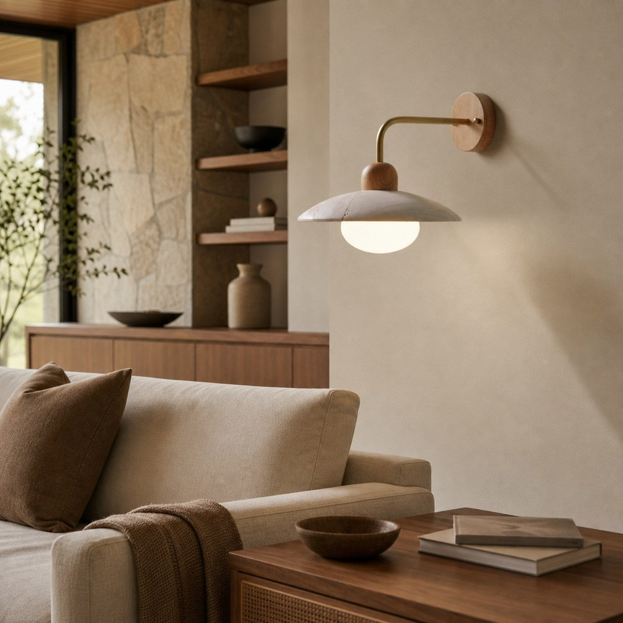 Discra Minimalist Sculptural Circular Wall Lamp —  Natural Style Wall Fixture for Hallway and Bedroom U18