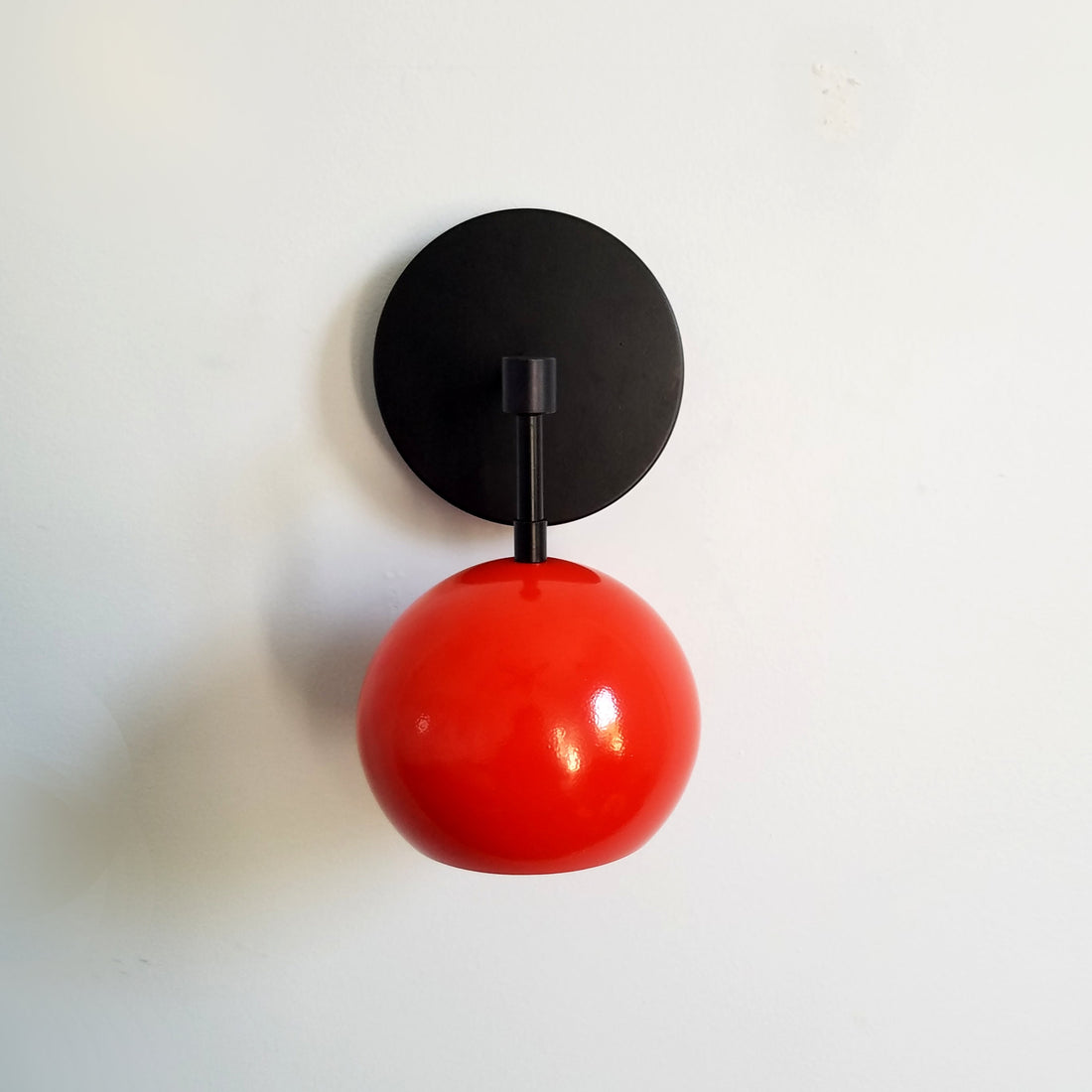 Mid Century Flame Orange Globe Wall Sconce - Modern Brass Or Chrome Light