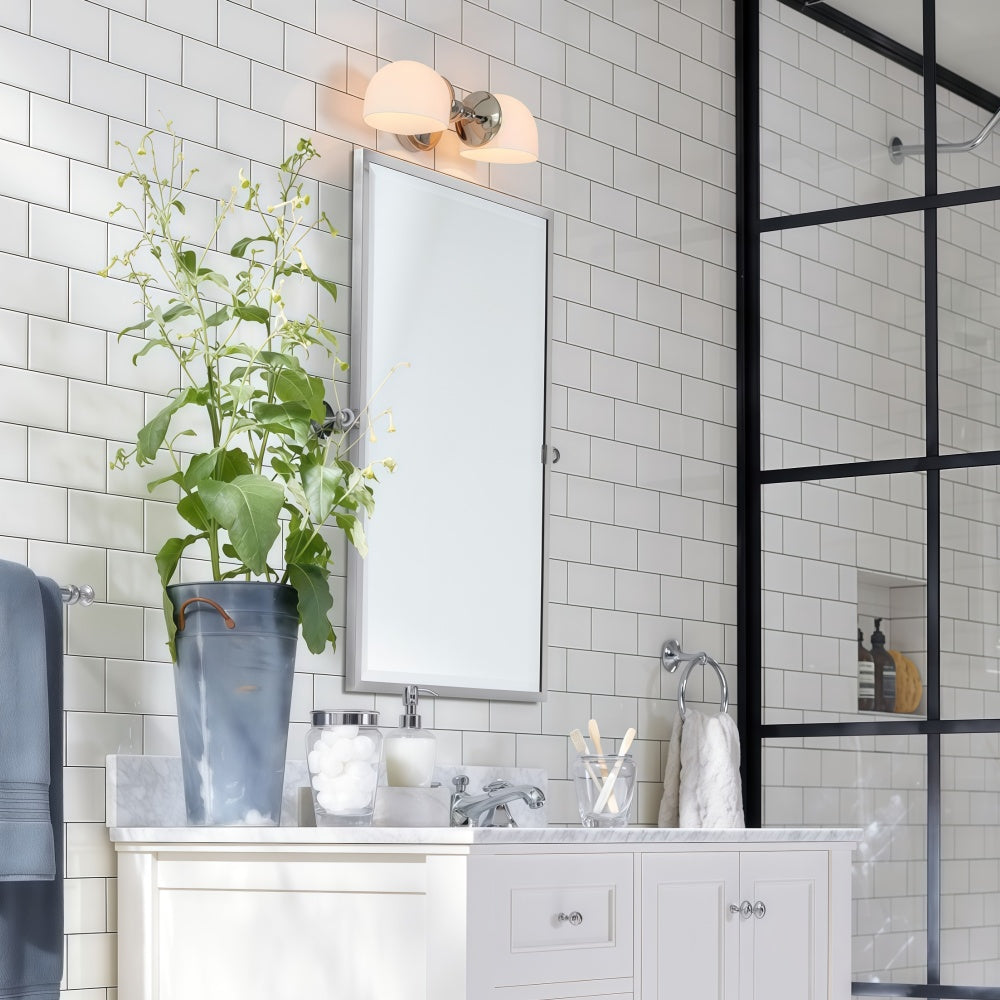 Two Light Horizontal Vanity Sconce - Metal Glass Wall Light For Bathroom