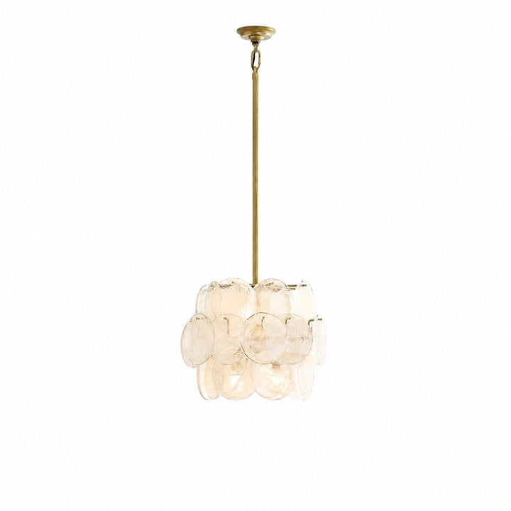 Sevra Cascading Glass Disc Pendant Light - Metal Vintage Brass Finish Fixture