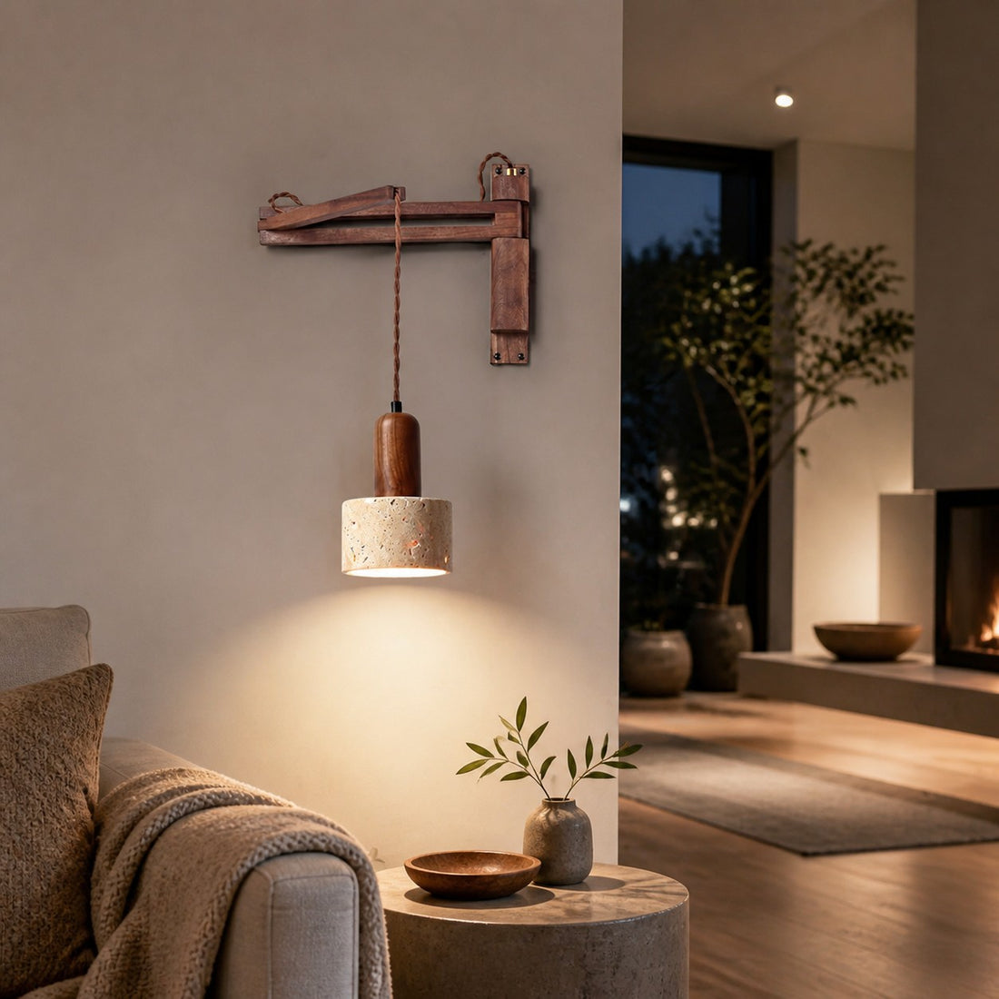 Tia Travertine Swing Arm Plug-in Sconce