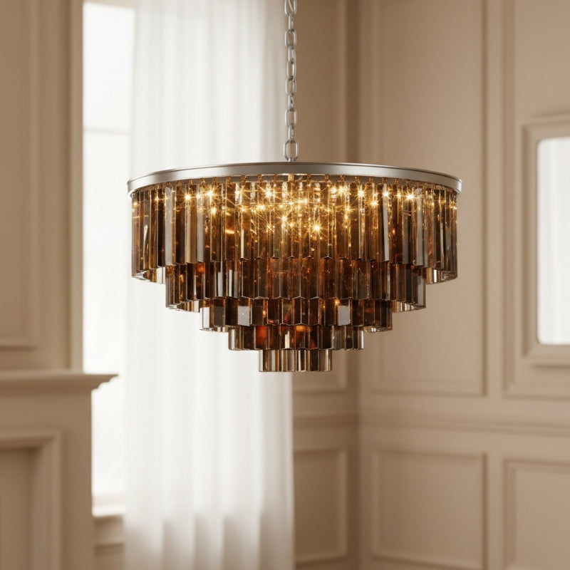 Aurevon Crystal Prism Metal Frame Modern Ceiling Chandelier for Home and Hotel