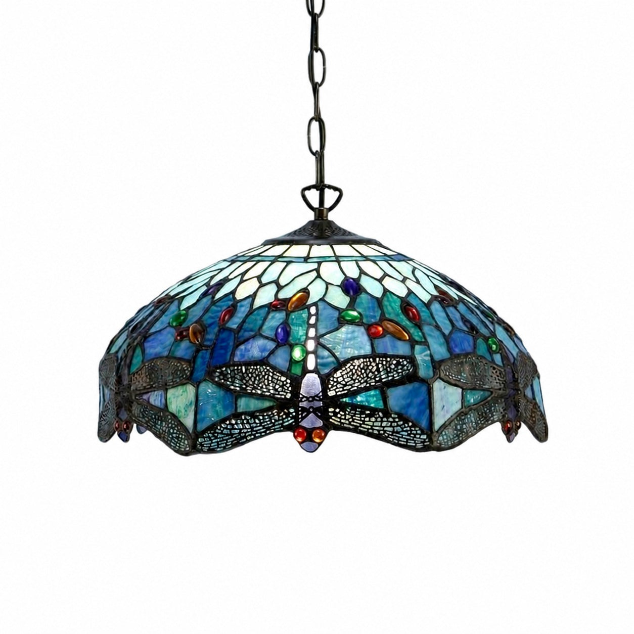 TF Dragonfly Tiffany Pendant Light – Art Nouveau Stained Glass Pendant for Living