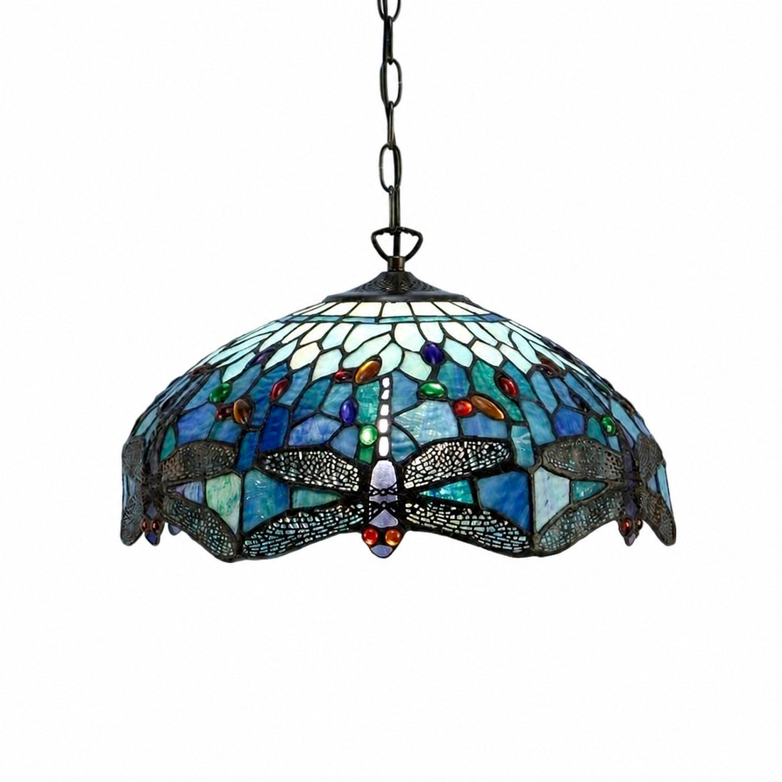 TF Dragonfly Tiffany Pendant Light – Art Nouveau Stained Glass Pendant for Living