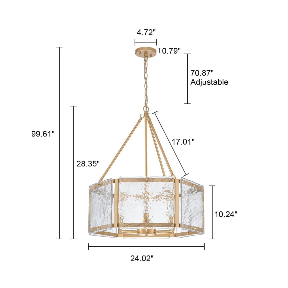 Textured Water Ripple Drum Chandelier - 6-Light Glass Pendant Light