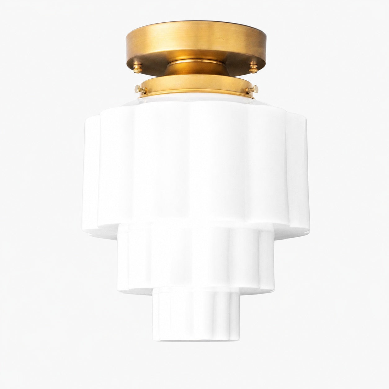 Geotower Glass Brass Ceiling Light – Art Deco Ribbed Globe Flush Mount
