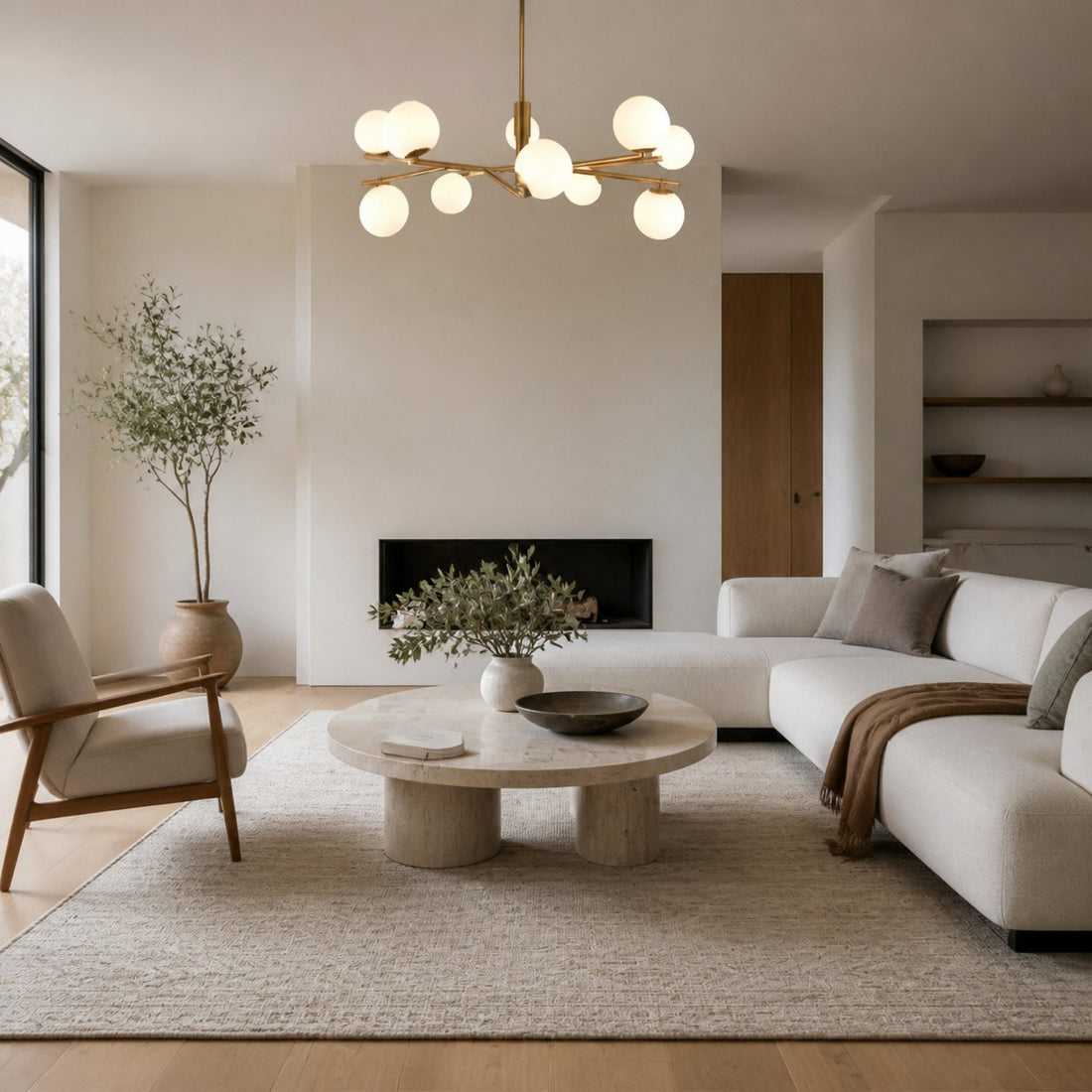 Tivara Mid-Century Modern 10-Light Pendant – Chandelier with Globe Shades for High Ceilings