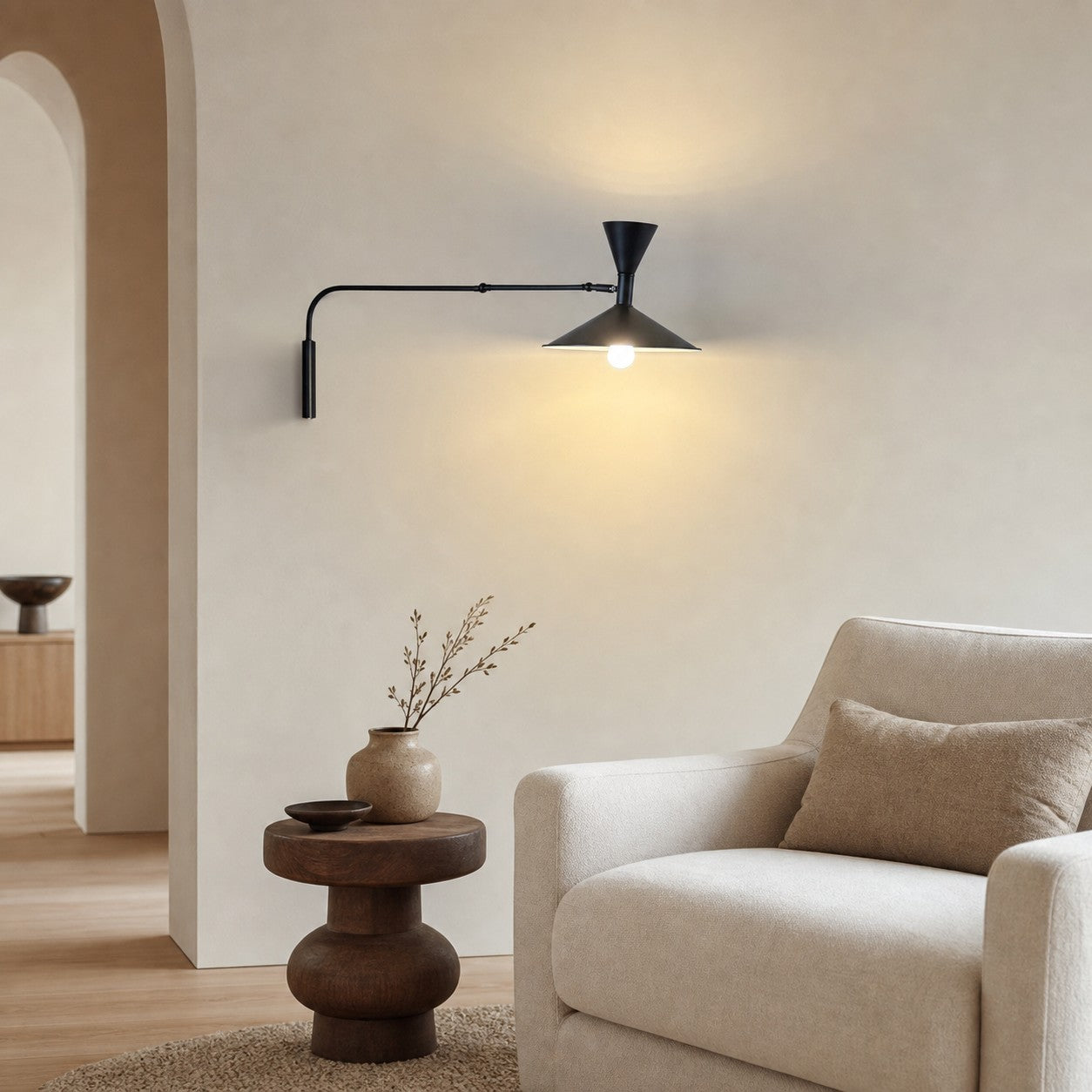 Ivoran Plug-In Swing Arm Wall Sconce - Metal Cone Adjustable Reading Light for Bedroom and Study